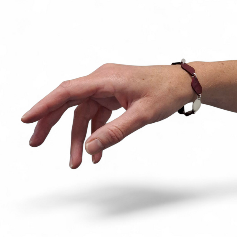 Armband met schakels van purperhart en zilver, glanzend afgewerkt in het TimberRing atelier