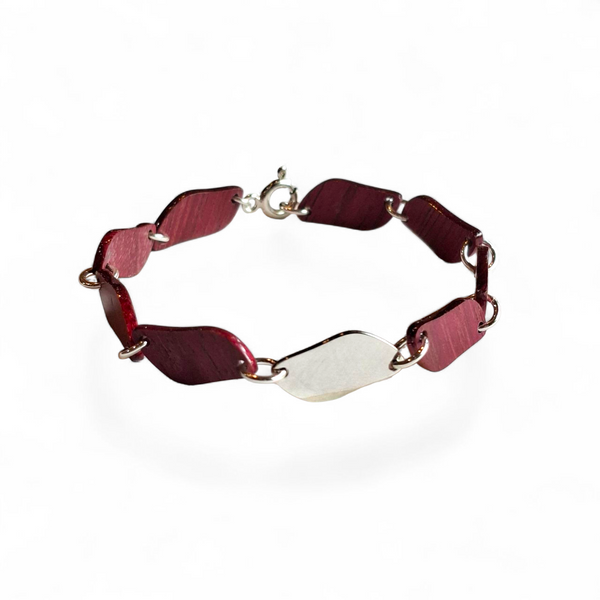 Armband van purperhart en zilver met diepe paarse houttint, handgemaakt bij TimberRing