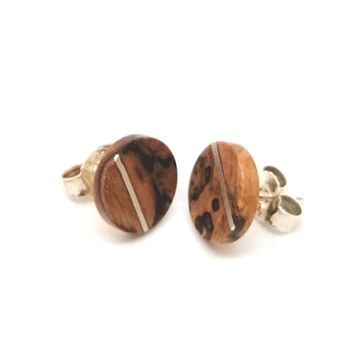 Flongo Set van 6 houten oorstekers, kleine ronde oorstekers, koffiebruin, zwart, nep-plug-tunnel piercing voor dames en heren, Hout